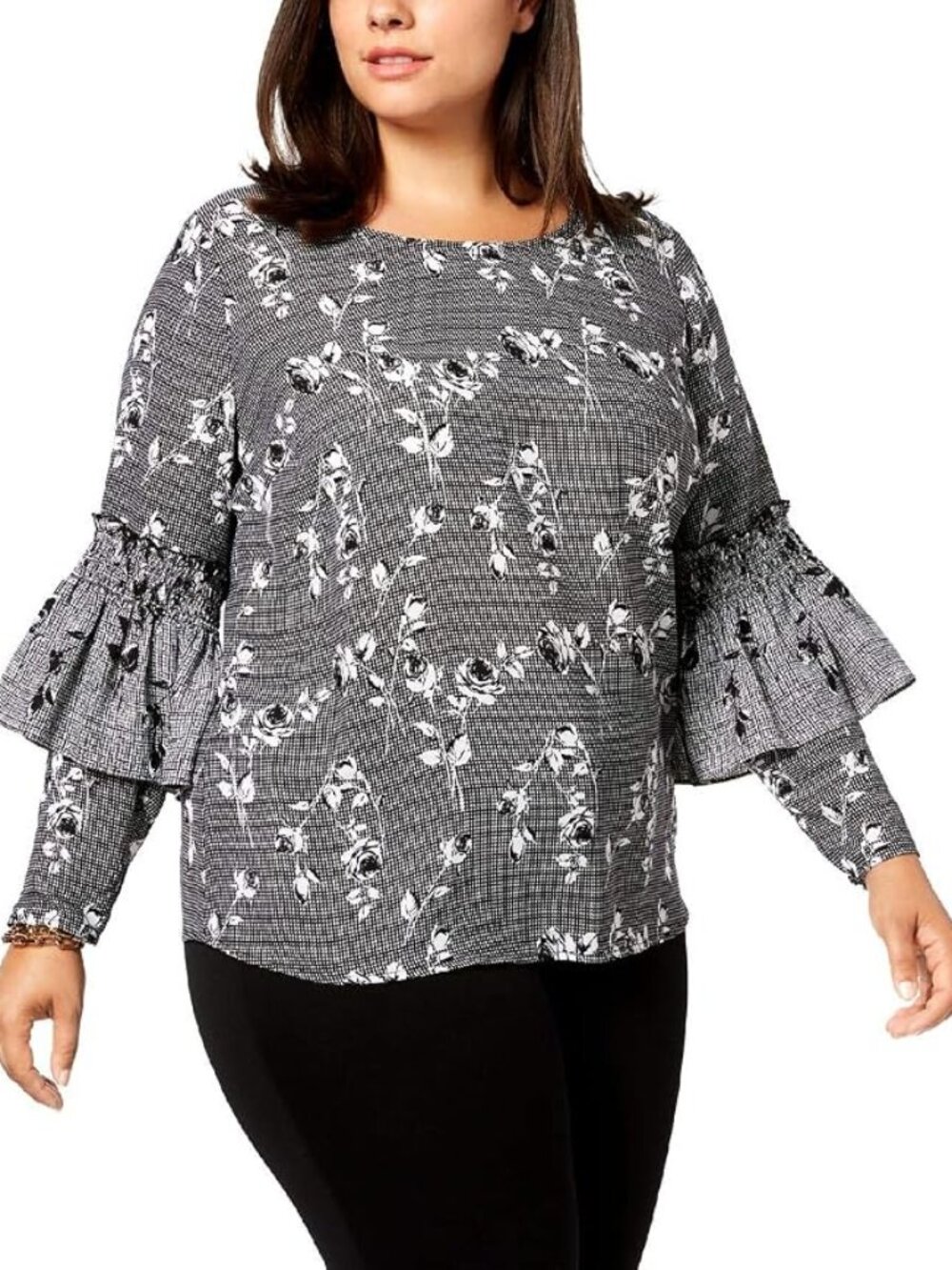 NY Collection Womens Plus Floral Ruffled Blouse